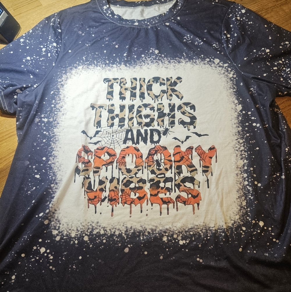 Thick Thighs and Spooky Vibes' Graphic Tee - Navy & White - Picture 1 of 5